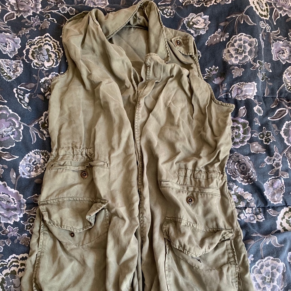 Long olive green vest
